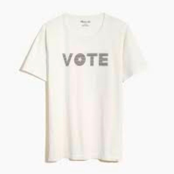 NWT [Madewell] "Vote" Crewneck Allday Graphic Slogan Ivory T-Shirt Women's Small - Picture 2 of 7